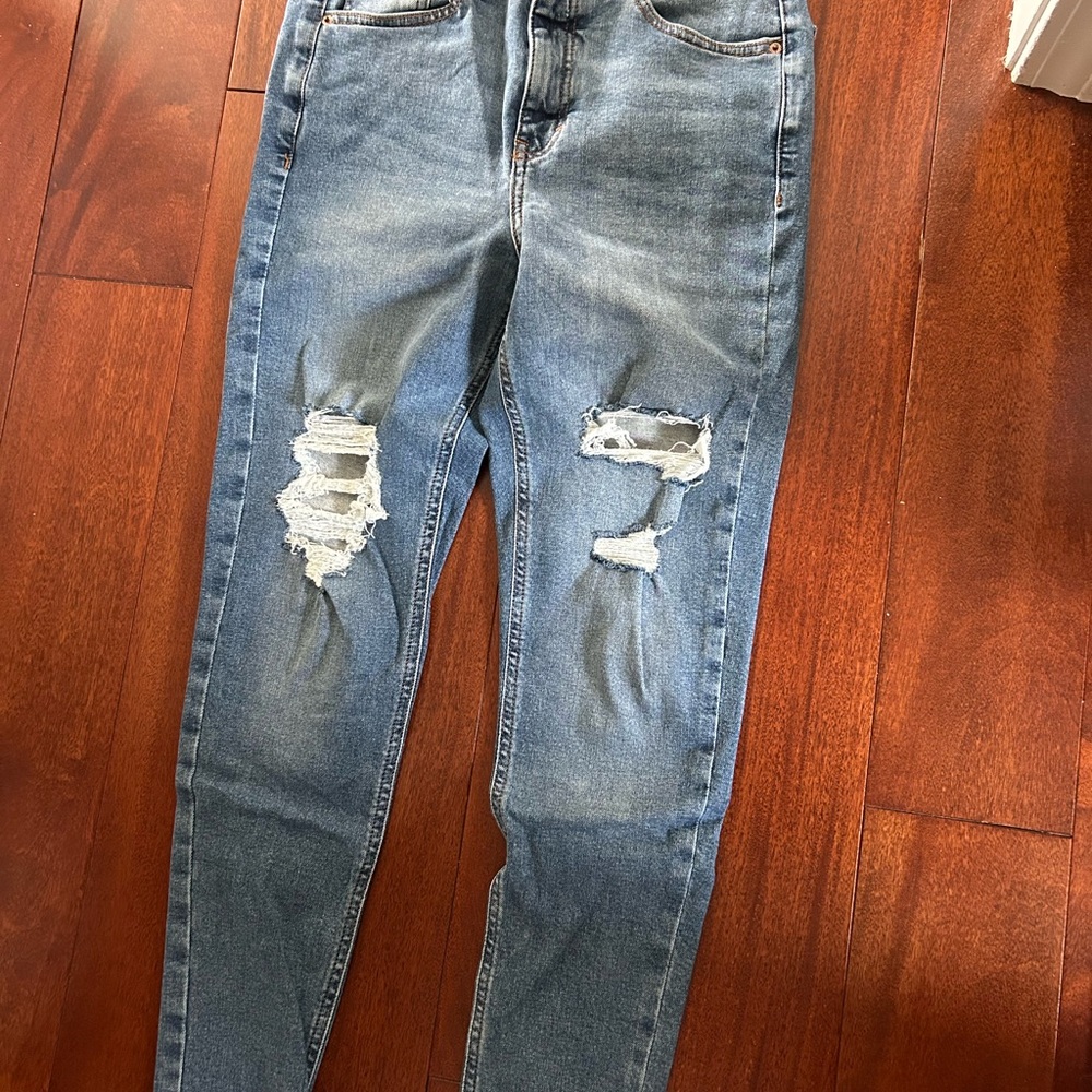 Topshop Ripped Skinny Jeans in Blue